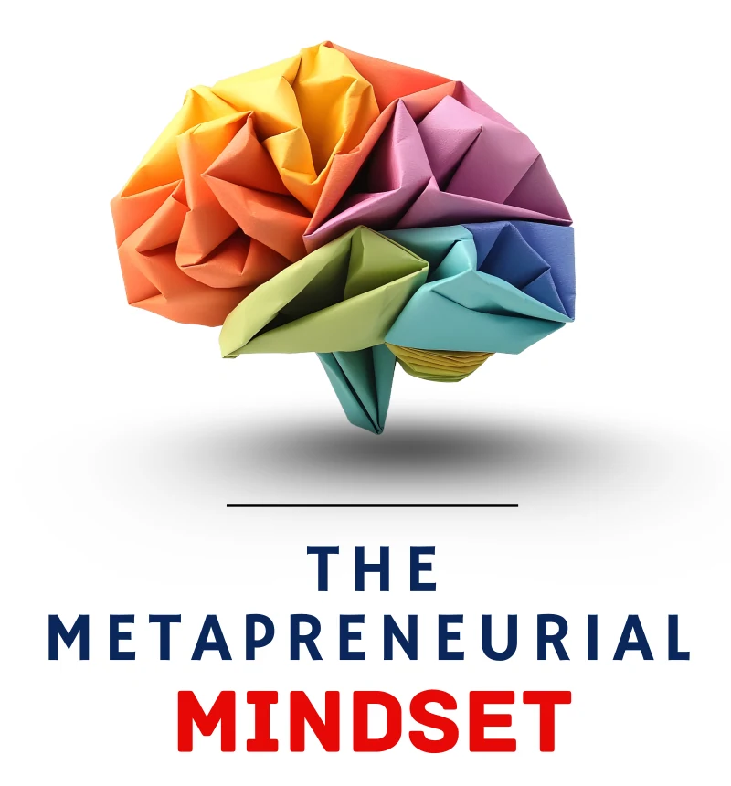 The Metapreneurial Mindset — colourful folded-paper brain artwork.